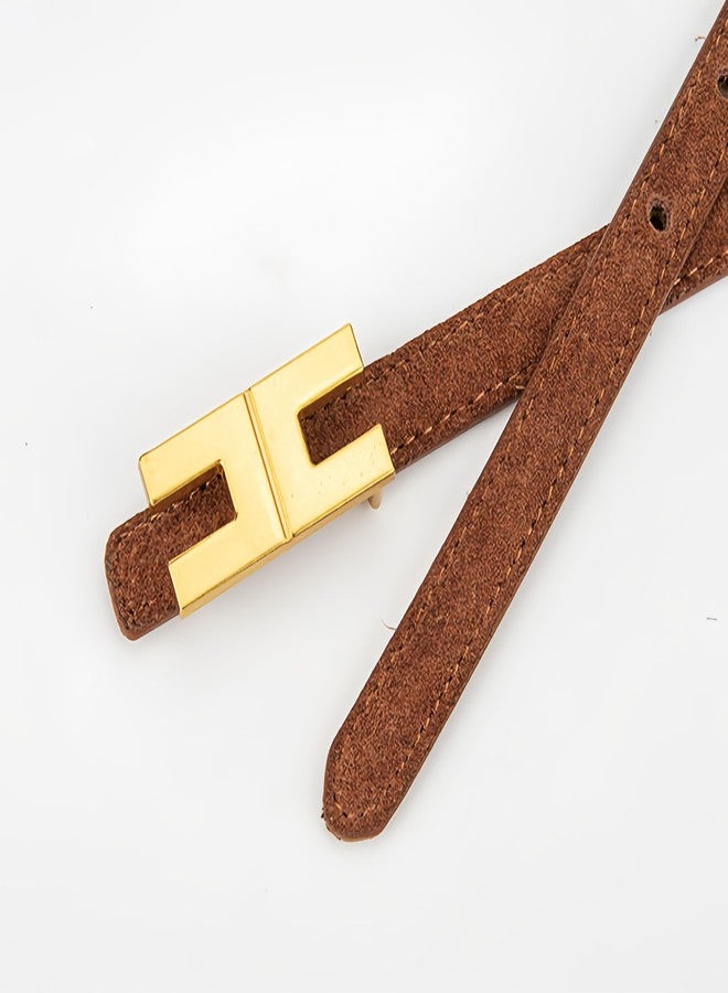 Yuangu Women Skinny Suede Belt for Jeans Pants Dresses Ladies Leather Waist Belt with Shiny Gold Buckle (Brown, 105cm/Fit Waist 24"-33") - Image 5